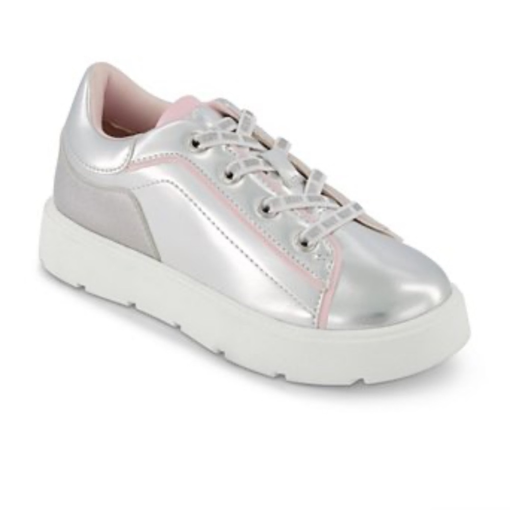 New in Box DKNY Girls Brooke Glitter Lace Up Sneaker in Silver